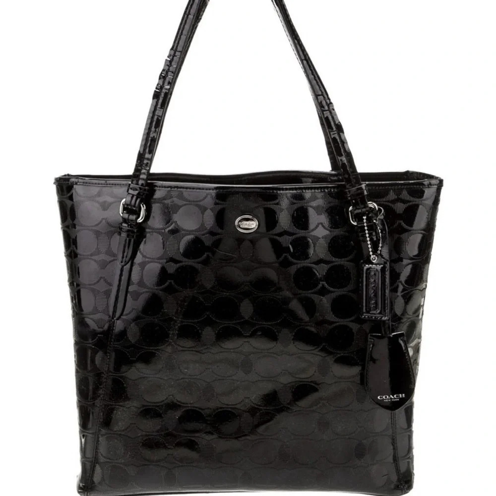 Coach logo monogram patient leather tote handbag